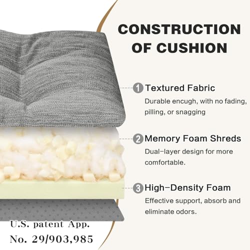 baibu Patented Dual-Layer Rocking Chair Cushion Set, 19.5 x 19.5 in, Grey | Two-piece memory foam seat and back cushion set with secure ties and a non-slip bottom for indoor rocking chairs. - color: Grey