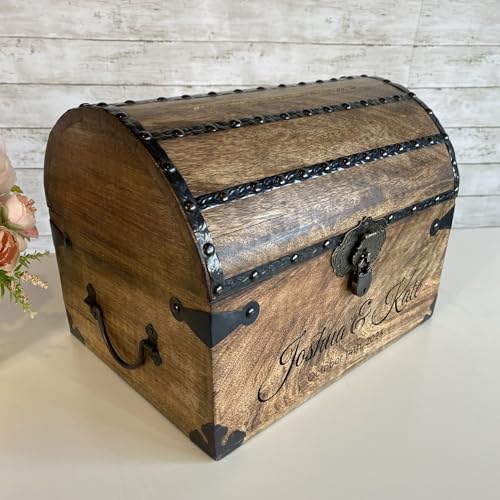 Personalized Treasure Chest with Card Slot, Antique Lock & Skeleton Keys (Large 13x10x10) – Pirate Decor, Wooden Keepsake Box, Decorative Wooden Box for Weddings & Anniversaries - size: Large 13x10x10
