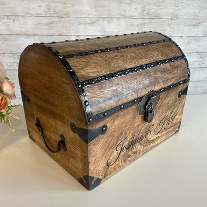 Personalized Treasure Chest with Card Slot, Antique Lock & Skeleton Keys (Large 13x10x10) – Pirate Decor, Wooden Keepsake Box, Decorative Wooden Box for Weddings & Anniversaries - size: Large 13x10x10