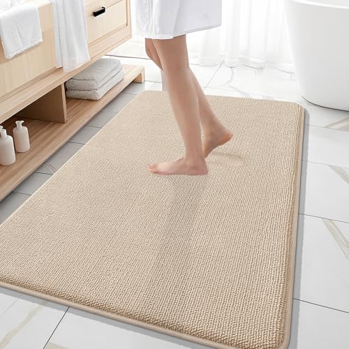 OLANLY Memory Foam Large Bathroom Rugs 59x35, Absorbent Bath Mat, Beige | Soft Quick Dry Bath Rugs, Non-Slip Carpet, Machine Washable Mat for Bathroom Floor, Tub and Shower, Home Decor Accessories - color: Beige, size: 59" X 35"