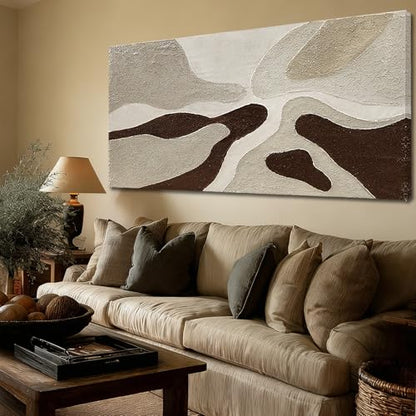 Hand-Painted Abstract Wall Art Neutral Beige Brown Living Room 29x58 Inch - color: Brown, size: 58"L x 29"W
