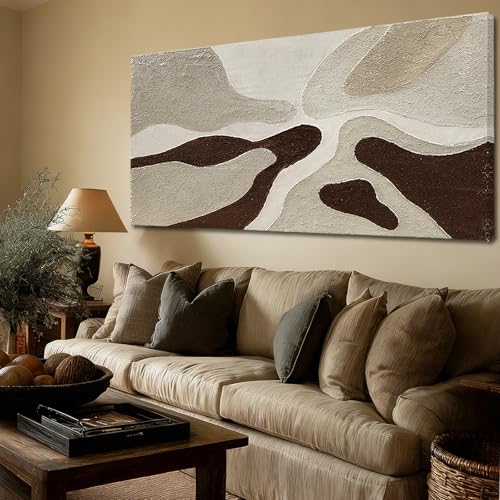 Hand-Painted Abstract Wall Art Neutral Beige Brown Living Room 29x58 Inch - color: Brown, size: 58"L x 29"W