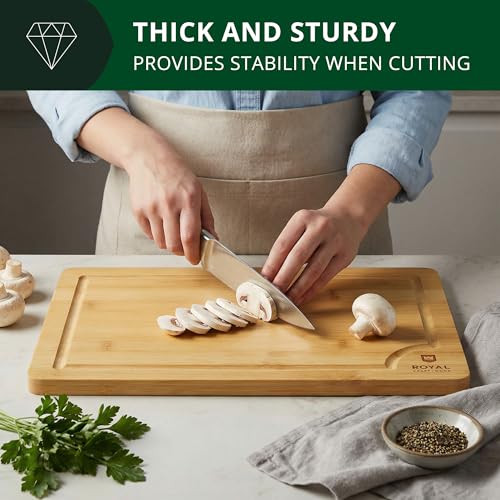 ROYAL CRAFT WOOD Bamboo Cutting Board with Juice Groove - Kitchen Chopping Board for Meat Cheese and Vegetables, Heavy Duty Serving Tray - color: Natural, size: 15"L x 10"W