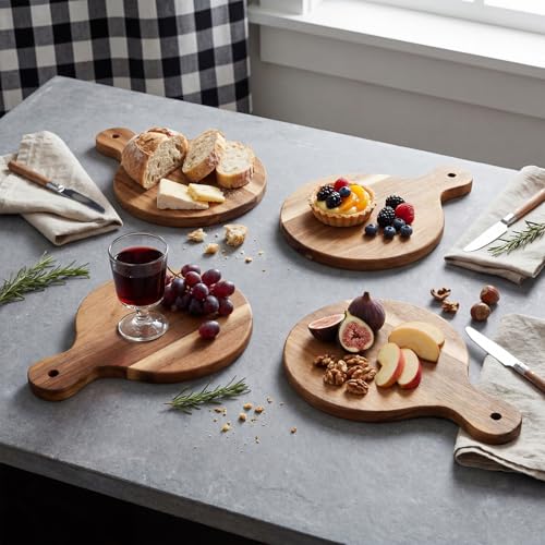 6 Pcs Mini Charcuterie Boards with Handle 5 x 7 Inch Small Wood Round Cutting Board Serving Plate Kitchen Wood Tray Round Pizza Peel Paddle for Baking Pizza Bread Cake Fruit Vegetables Meat - style: Round