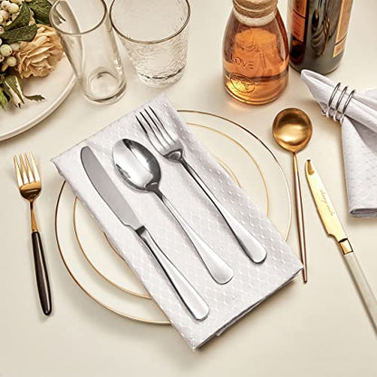 Ivory Jacquard 17x17 Square Polyester Cloth Napkins Set of 8 | Waterproof, Stain Resistant, Shrink Proof, Washable, fabric, Outdoor, Dining, Wedding, Kitchen, Party, Banquet, Reusable - color: Ivory