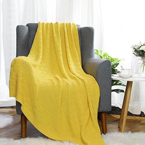 uxcell 100% Cotton Knit Throw Blanket, Cable Decors Yellow 47x70 - color: Yellow