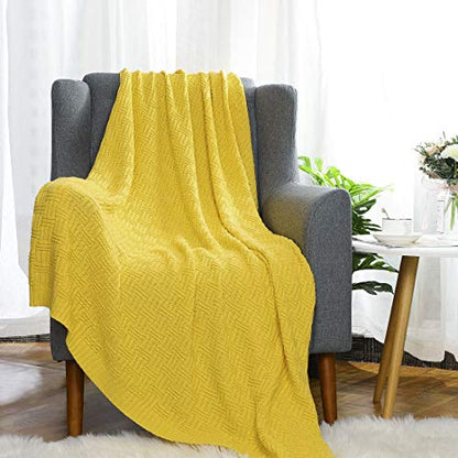 uxcell 100% Cotton Knit Throw Blanket, Cable Decors Yellow 47x70 - color: Yellow