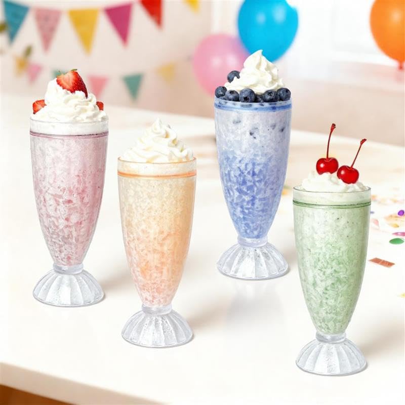 Lily's Home Frosted Freezer Milkshake Glasses, 12 oz Set of 4 – Double Wall Insulated Acrylic with Liquid Gel for Root Beer Floats, Smoothies & Ice Cream Sodas, Home Bar, Kitchen, Party & Dessert Shop - style: Milkshake cup(12oz)