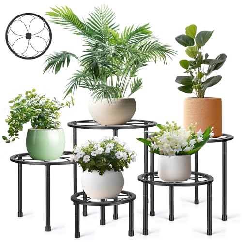 Amaoot 5 Pack Metal Plant Stand, Iron Plant Stands for Indoor and Outdoor | Flower Pot Stands for Multiple Plant, Black Potted Plant Holder for Garden Home - color: Black