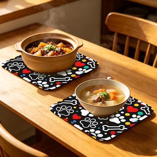 Colorful Dog Paw Oven Mitts and Pot Holders Sets Silicone Kitchen Mitts Potholders Heat Resistant 4Pcs Oven Gloves Hot Pads for Kitchen Baking Cooking - color: Colorful Dog Paw