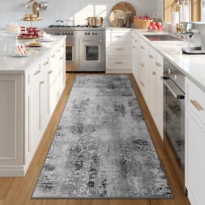 Kelarea Washable Runner Rug 2.6x8, Non-Slip Low Pile Abstract Grey | Water & Stain Resistant, Pet Friendly, Easy Clean, Ultra Soft, for Entrance, Kitchen, Bedroom, Hallways - color: Light Grey, size: 2'6" x 8' (Rectangular)