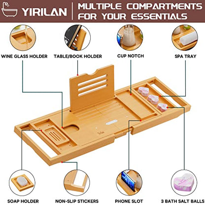 Lux Expandable Bathtub Tray Caddy with 3 Bath Bombs-Self Care and Relaxation Birthday Gifts for Women and Men, Housewarming Gift Idea, for Mom Sister Daughter Wife - color: A-bamboo-gift Set