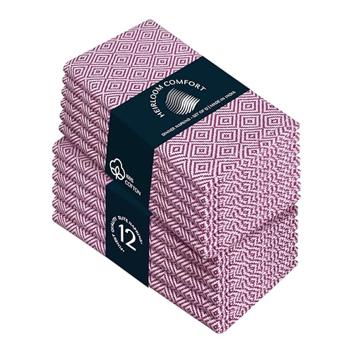 Burgundy Wine Cloth Napkins Set of 12, 16x16 Inch, 100% Cotton, Diamond Design, Soft, Absorbent & Reusable Fabric Table Linen for Dinner, Luncheon, Holiday, Receptions & Daily Use - color: Burgundy Wine, size: 16" x 16" (Set of 12)