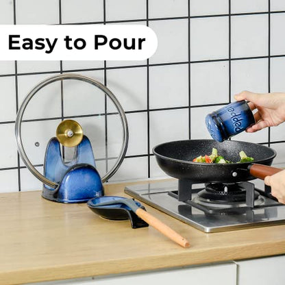 Nihow Ceramic Cute Salt and Pepper Shakers Set for Kitchen Counter -Blue | Resist Rusting Seasoning Shaker,2.6 Inch Salt and Pepper Set/Sugar Salt Shaker,Set of 2 - size: Shaker without handle