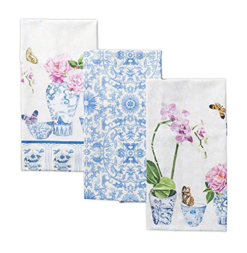 Maison d' Hermine Canton Bundle Set 100% Cotton Set of 3 Kitchen Towels (20 Inch by 27.5 Inch) and Oven Mitt (7.5 Inch by 13 Inch)/Pot Holder (8 Inch by 8 Inch)