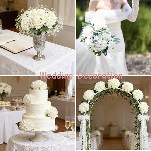 Kimura's Cabin 6Pcs Fake White Hydrangea Artificial Flowers Silk Hydrangeas | Faux Hydrangea With Stems,Wedding Party Bouquets Arrangements,Home Table Centerpieces,Baby Shower Decoration - color: Off White