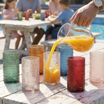 Khen Plastic Hobnail Drinking Highball Glasses Set of 6 Neutral Tones Cups 14oz, Shatterproof & Unbreakable Acrylic Beaded Design, BPA-Free, Dishwasher Safe Indoor/Outdoor Drinkware Water, Cocktails - color: Multicolor, style: Set of 6