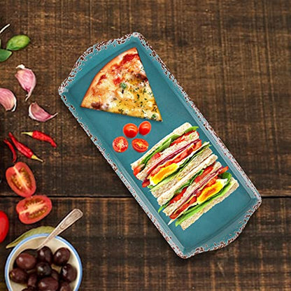 Gourmet Art Crackle Set of 2 Melamine Rectangular Serving Trays/Platters Aquamarine blue 15"