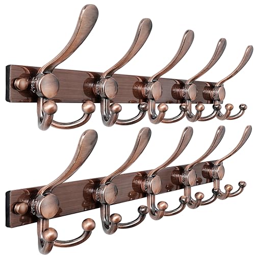 Coat Rack Wall Mount, Heavy Duty 12-Gauge Base vs Flimsy 1mm, Double-Thick Solid Anti-Snap Hooks, 16” Stud-Mount,Stainless Steel Hanger for Clothes Hat Entryway Closet, Antique Copper,Pack of 2 - color: Antique Copper, size: L=17" (2pcs)
