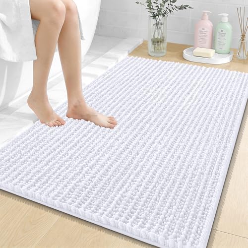 OLANLY Large Bathroom Rugs 40x32, Thick Soft Absorbent Chenille Bath Rugs | White, Quick-Drying Rubber Backing, Shaggy Bath Mat, Machine Washable for Floor, Tub and Shower, Home Decor Accessories - color: White, size: 40" x 32"