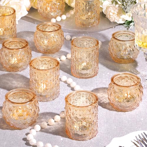 NITIME 12Pcs Assorted Gold Votive Candle Holders, Tea Light Candle Holder for Table Centerpiece, Gold Candle Holders for Wedding Centerpieces, Brithday and Holiday Decorations - color: Gold