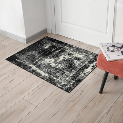 Keen Home Design Abstract Non-Shedding Entryway Rug, Soft Thick Pile, 2x3 | Polypropylene High Pile, Jute Back; Ideal For Bedside, Entryway, Home Office, Nursery - color: Abstract Black, size: 2' x 3' (Rectangular)