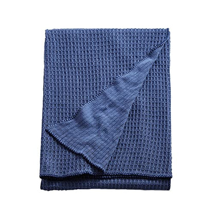 Cotton Waffle Weave Throw Blanket Soft Cozy Waffle Knitted Bed Throws for All Season, Lightweight Reversible Throw Blankets for Sofa Couch Bed (Blue,63"x51") - color: Blue