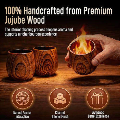 Charred Wooden Bourbon Drinking Glass Set | Premium Whiskey Tumblers with Whiskey Stones, Tongs and Wooden Gift Box, Perfect Gifts for Men, Dad, Boyfriend and Friends