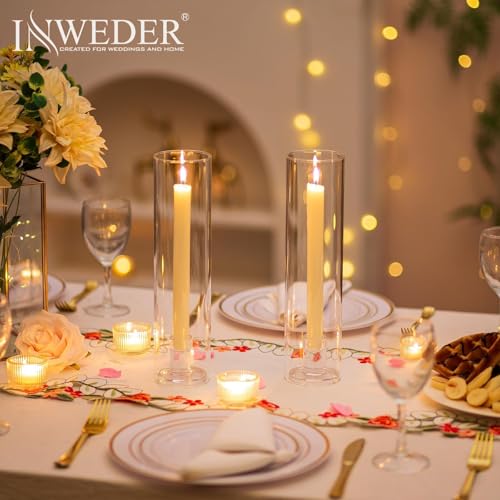 Hurricane Glass Candle Holders: 11.8" Tall Cylinder Cover Set of 6 | for 0.87" Taper, Windproof Chimney Cover, Clear Candlestick Holder for Wedding Table Centrepiece, Party, Birthday, Christmas - size: 11.8" H - 6 Pcs