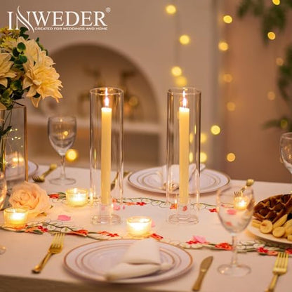 Hurricane Glass Candle Holders: 11.8" Tall Cylinder Cover Set of 6 | for 0.87" Taper, Windproof Chimney Cover, Clear Candlestick Holder for Wedding Table Centrepiece, Party, Birthday, Christmas - size: 11.8" H - 6 Pcs