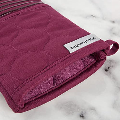 KitchenAid Quilted Cotton Terry Cloth Oven Mitt, Pot Holder, Kitchen Towel 4-Pack Set, Heat Resistant, Silicone Grip, Gift Set, Beet, 16"x26", 7"x13" & 7"x10" - color: Beet