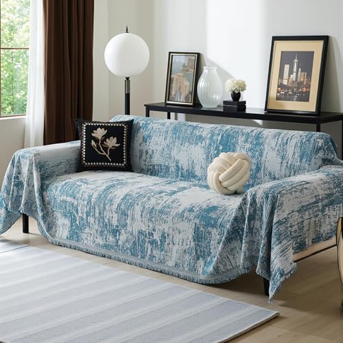 Blue Couch Cover Sectional Sofa Covers Washable Chenille Geometric Abstract Geometric Couch Covers for 2 Cushion Sofa Slipcover Multi-Use Durable Couch Throw Cover for Dogs Pets, 71" x 118" - color: U-blue Abstract, size: 71" x 118"