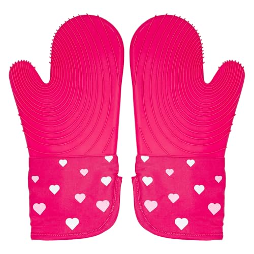 Paris Hilton Oven Mitt Set with Heart Design, Heat Resistant Pot Holders Featuring Non-Slip Textured Silicone Grips, 2-Piece Set, Pink - style: Hearts