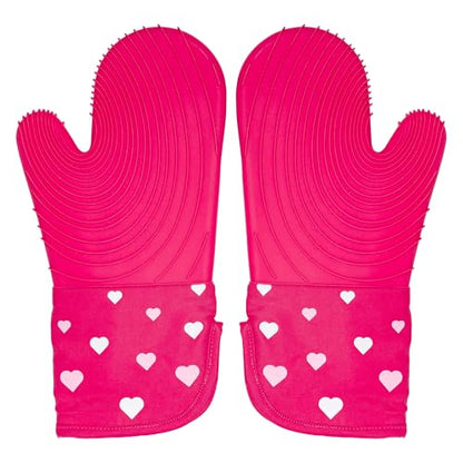 Paris Hilton Oven Mitt Set with Heart Design, Heat Resistant Pot Holders Featuring Non-Slip Textured Silicone Grips, 2-Piece Set, Pink - style: Hearts