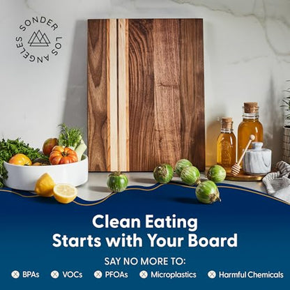 Sonder Los Angeles Motley Cutting Board, Walnut Cherry Maple, 17x13x1.1 in | Non-toxic, Edge Grain, Crackerwell for Charcuterie and Meal Prep, Built-in Handles, Reversible, Gift Box Included, 5.5 lbs - color: Motley | Black Walnut | Edge Grain