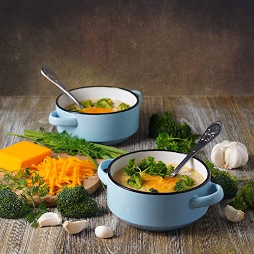 ECODECO Ceramic Soup Bowls with Handles – Set of 2 (16 oz) – Blue | Oven & Microwave Safe – Gift Boxed – Ideal for French Onion Soup, Baked Meals & Housewarming Gifts - color: Blue