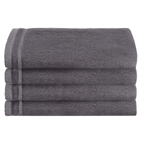 Creative Scents 100% Cotton Velour Fingertip Towels - 4 Pack 11 by 18 Inch – Decorative, Extra Absorbent and Soft Face Towel, Ideal for Bathroom and Powder Room (Gray) - color: Gray