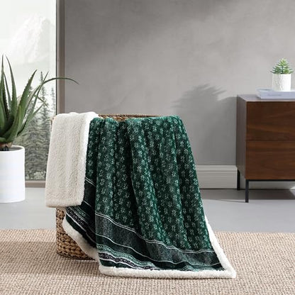 Eddie Bauer - Throw Blanket, Brushed Fleece & Plush Sherpa Soft Bedding, Blanket for Couch & Bed (Fair Isle Green, 50" x 60") - color: Fair Isle Green, size: 50" x 60"