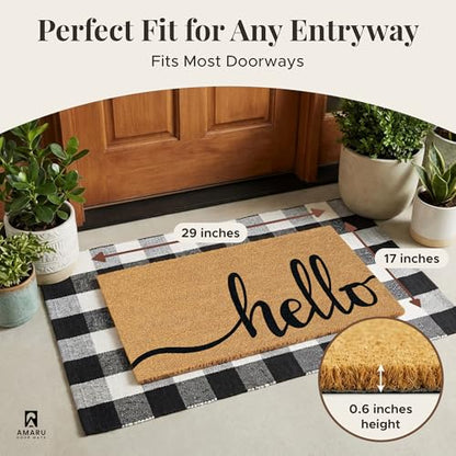 Coir Welcome Mat, Non-Slip, Hello Classic 2, 17 x 29 in | 100% Natural Coir, Anti-Shedding, Durable PVC Backing, Traps Dirt and Mud, Indoor and Outdoor Entryway, Easy to Clean - color: Hello Classic 2