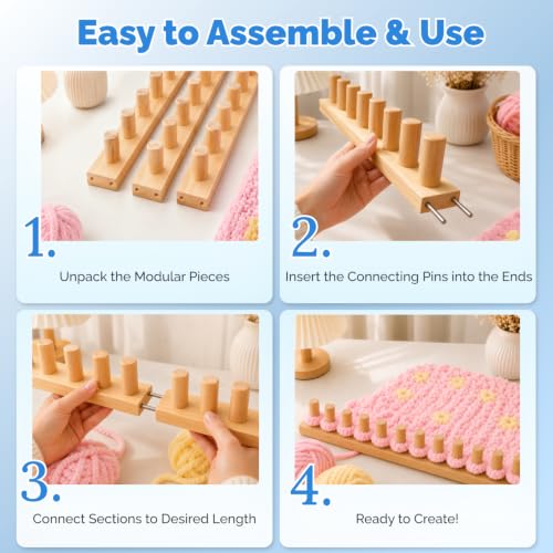 LEOGOR 48-Inch Chunky Yarn Blanket Loom – Adjustable Wood Knitting Frame for Hand Crochet, Large Peg Board Kit for Beginners, Crafts & Home Blankets - size: 48inch