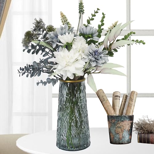 Fake Flowers in Vase,Faux Flowers in Vase,Table Centerpieces for Dining Room,Flower Centerpieces for Tables,Artificial Flowers,Kitchen Decor,Coffee Table Decor - color: Dusty Blue