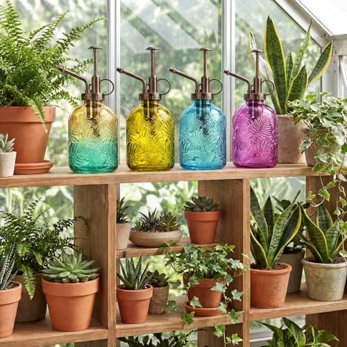 Sliner 6 Pack Glass Plant Mister Spray Bottles 7.7" Tall Glass Water Spray Bottle 12.2 oz Hand Pump Sprayer Fine Mist Watering Can with One Hand Top Pump for Indoor & Outdoor Houseplants (Bronze) - color: Bronze