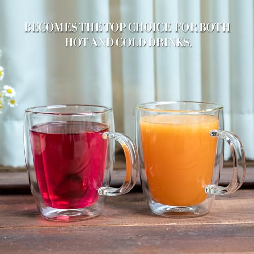 YUNCANG Double Wall Insulated Coffee Mugs, 16 Ounces - Clear Glass, Cappuccino & Latte Cups, Heat Resistant - style: 2PACK-16oz