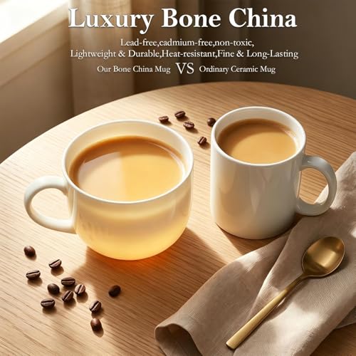 Large Soup Mugs with Handles Set of 2,25 oz Fine Bone China | Coffee Mugs,Microwave Safe White Soup Cups and Oatmeal Bowls for Coffee, Tea, Cereal, Housewarming Wedding Gift - color: 2 Pcs Blank