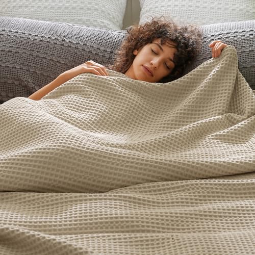 PHF Ultra Soft Waffle Weave Blanket Twin Size, Lightweight Breathable Cooling Skin-Friendly Throw for Spring Summer for Hot Sleepers，Aesthetic Home Decor for Bed Couch, Giftable, Khaki, 66"* 90" - color: Khaki, size: Twin(66" x 90")
