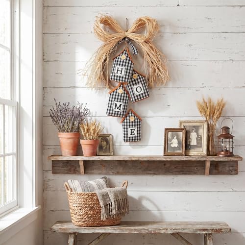 Novabright Fabric Home Sign Farmhouse Home Signs 3D Buffalo Plaid Rustic Wall Decor Black and White Checkered Wall Art with Raffia Bow for Bedroom Kitchen Bathroom Living Room Window Coffee Shop