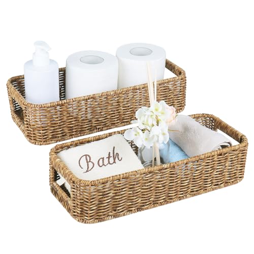 Small Wicker Basket for Toilet: Waterproof Storage Basket Organizing Over Tank Topper Tan 2pack - color: Tan, size: small (2-pack)