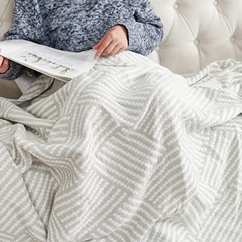 jinchan 100% Cotton Muslin Blanket Twin Boho Throw Blanket 50x60 Stone Gray | 3-Layer, Dotted Diamond Quilt, Cooling Breathable Lightweight, for Adult, Soft, Reversible, Summer, Couch, Sofa, Bedroom - color: B. Square Grey, size: 50"x60"