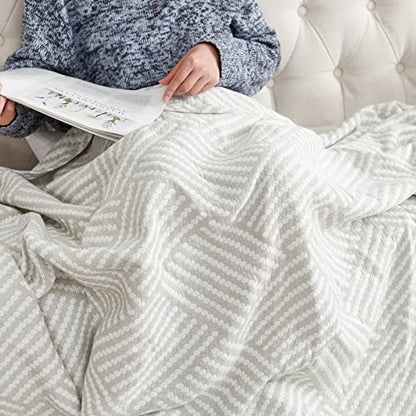 jinchan 100% Cotton Muslin Blanket Twin Boho Throw Blanket 50x60 Stone Gray | 3-Layer, Dotted Diamond Quilt, Cooling Breathable Lightweight, for Adult, Soft, Reversible, Summer, Couch, Sofa, Bedroom - color: B. Square Grey, size: 50"x60"