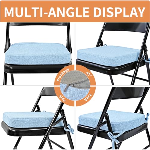 SINOSSO Memory Foam Chair Cushion for Folding Chair 1 Pcs, Thickened 2" Square Kitchen Chair Pad with Ties, Indoor Non-Slip Dining Chair Seat Cushion (1 Piece, Water Blue) - color: Water Blue